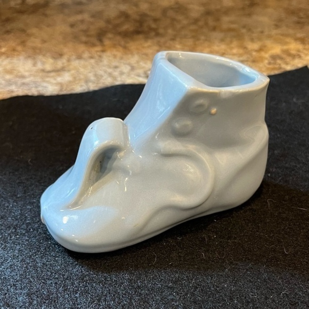 Vintage Ceramic Baby Shoe Planter Keepsake - Light Blue Boy
